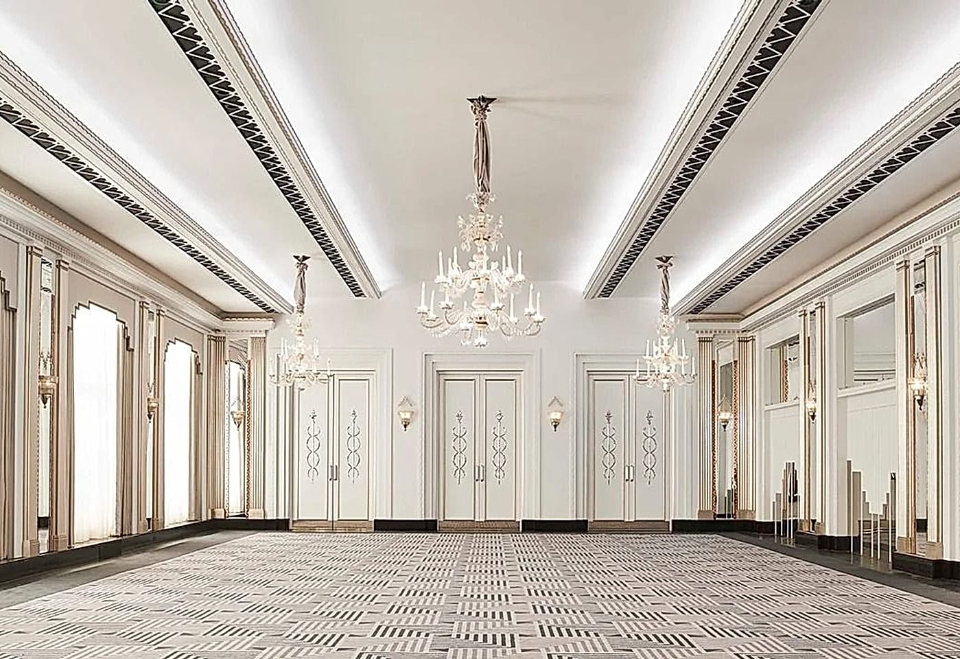 A London ballroom known for its Art Deco architectural design: Ballroom and Mirror Room, Claridge's1