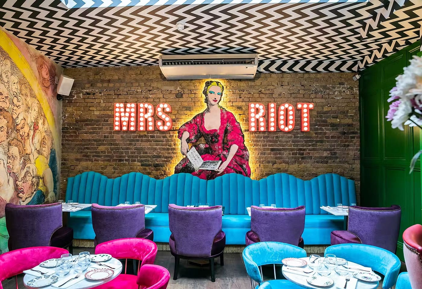 Daytime interior photo of the cocktail bar Mrs Riot, Covent Garden, London
