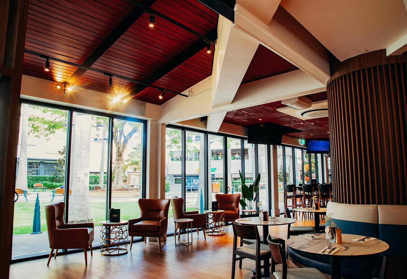 The Cavill Hotel | View of Seating and Floor-to-ceiling Windows | Venue Hire Gold Coast | 1
