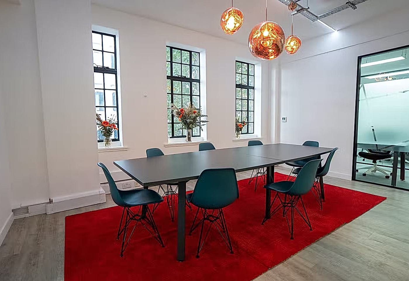 A boardroom-style meeting room