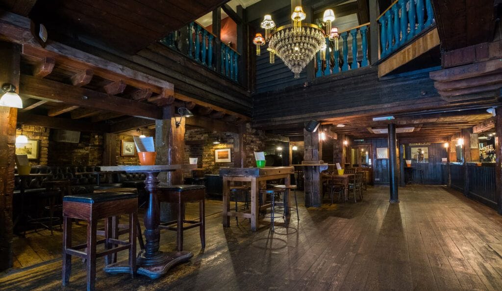 Interior photograph of Dirty Dicks, a pub near Liverpool Stret