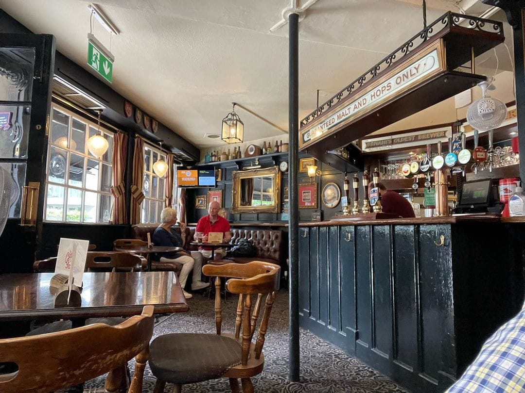 Interior photograph of a small London pub near Victoria Station