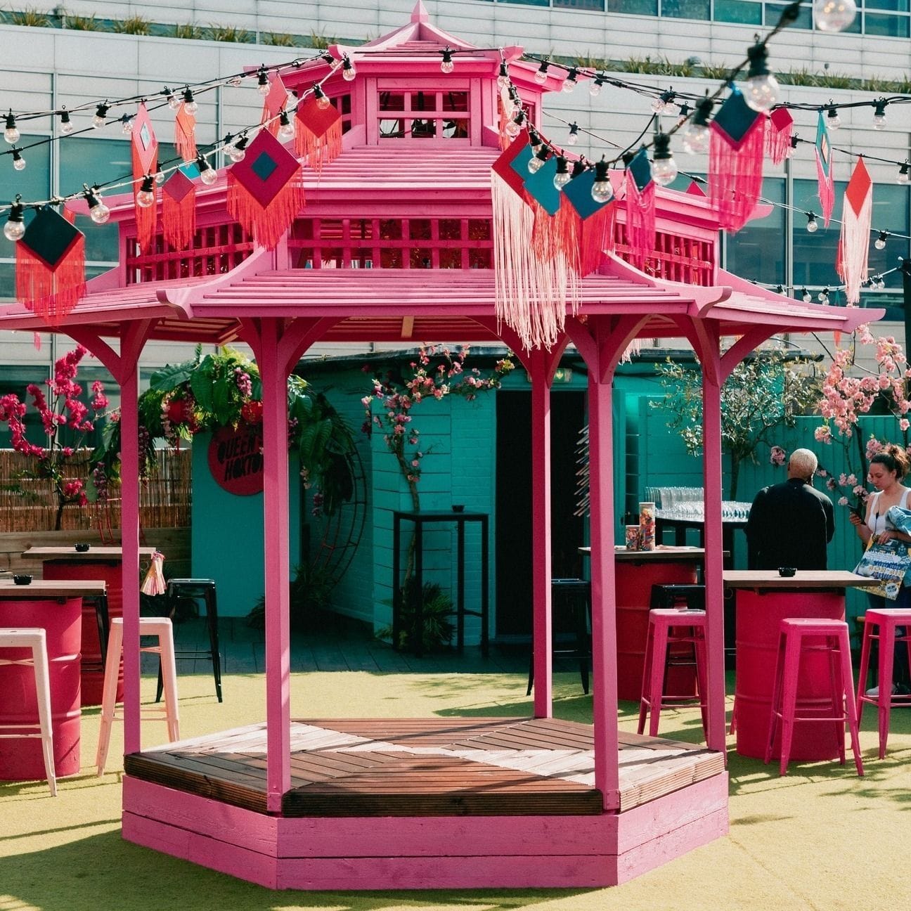 The pink pagoda at Queen of Hoxton's roof terrace