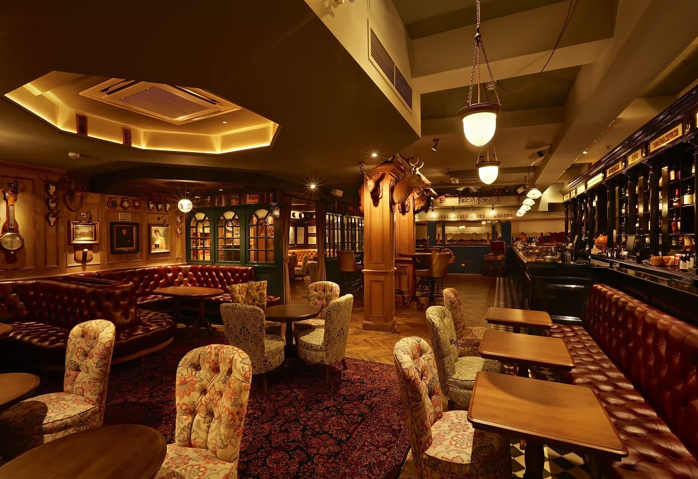 A wide shot of the cocktail bar at Mr Foggs in Covent Garden