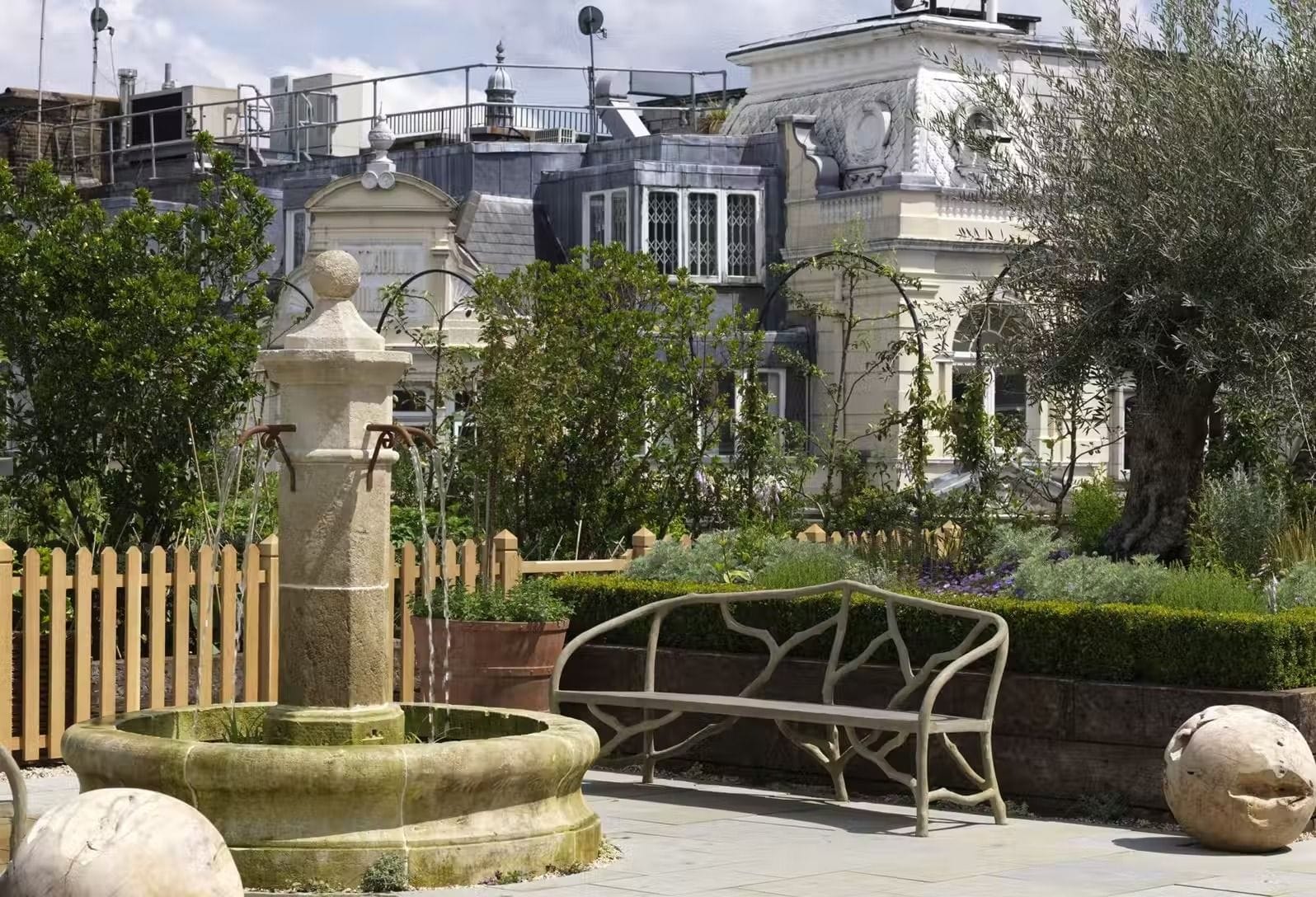Detail of the rooftop cocktail bar at Ham Yard Hotel, Soho