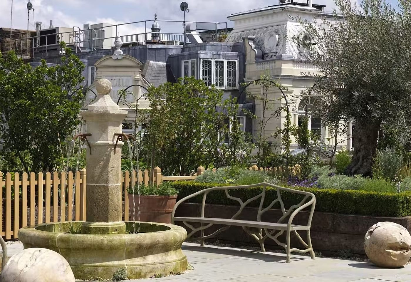Detail of the rooftop cocktail bar at Ham Yard Hotel, Soho