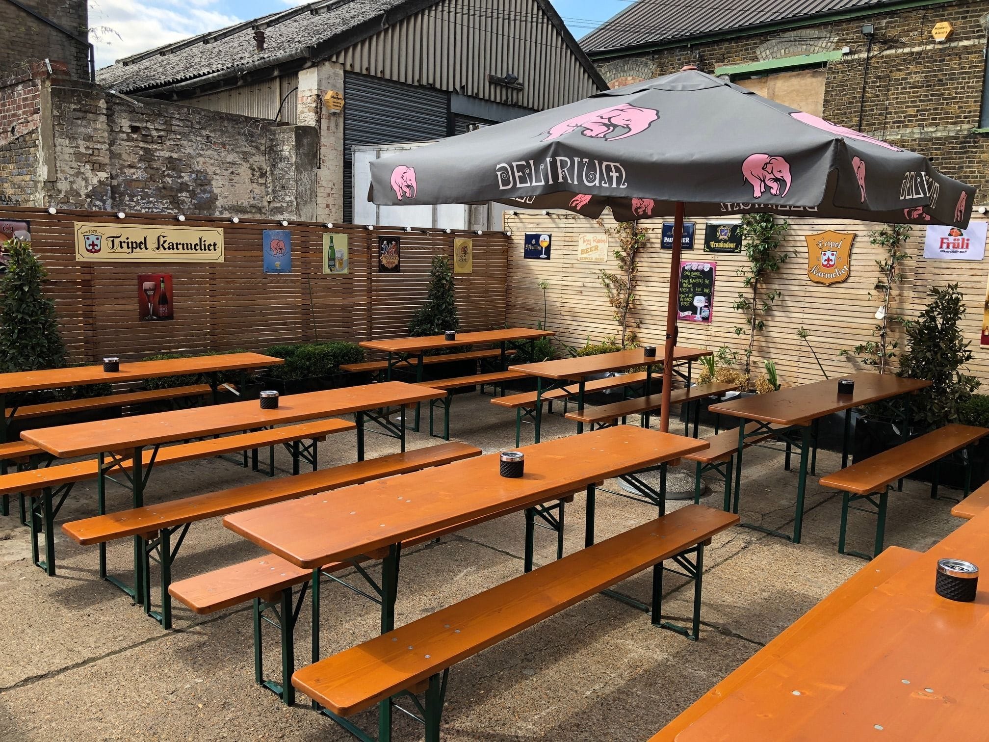 beer garden at beer merchants tap in hackney wick london