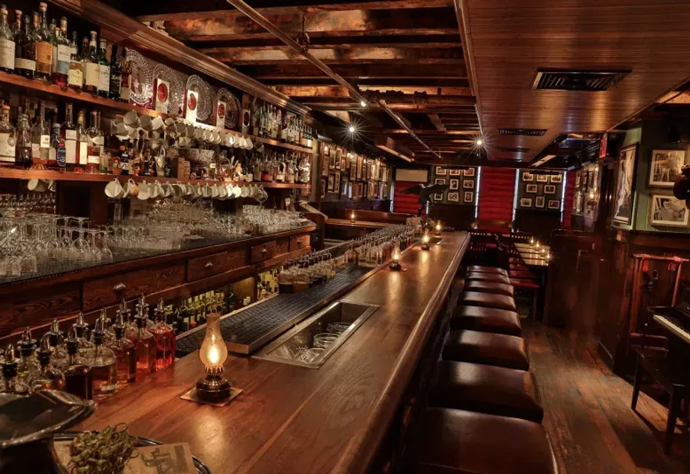 The counter at The Dead Rabbit NYC, a bar for celebrating 21st birthdays in New York.