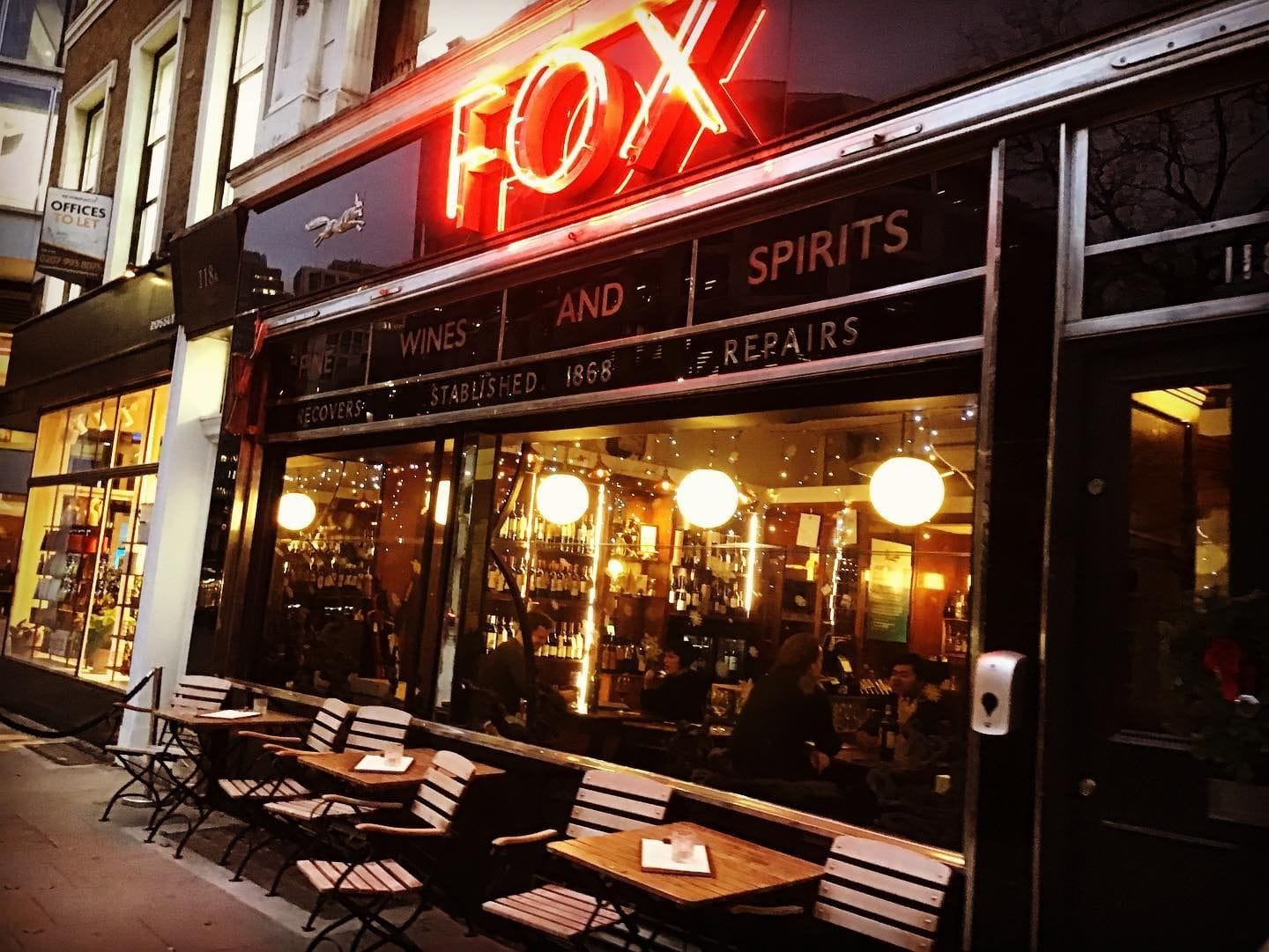 exterior of fox fine wine and spirits barbican bar london