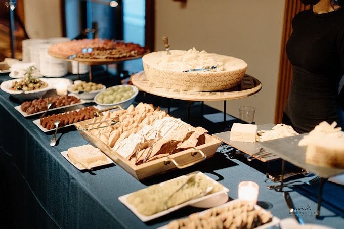 Food offerings at The Liberty Warehouse, a graduation party venue in NYC. 