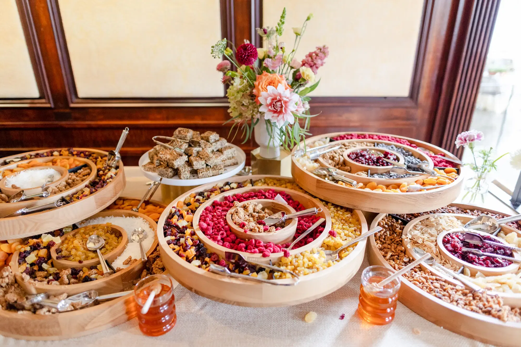 Food offerings at the Midtown Loft & Terrace, a graduation party venue in NYC.