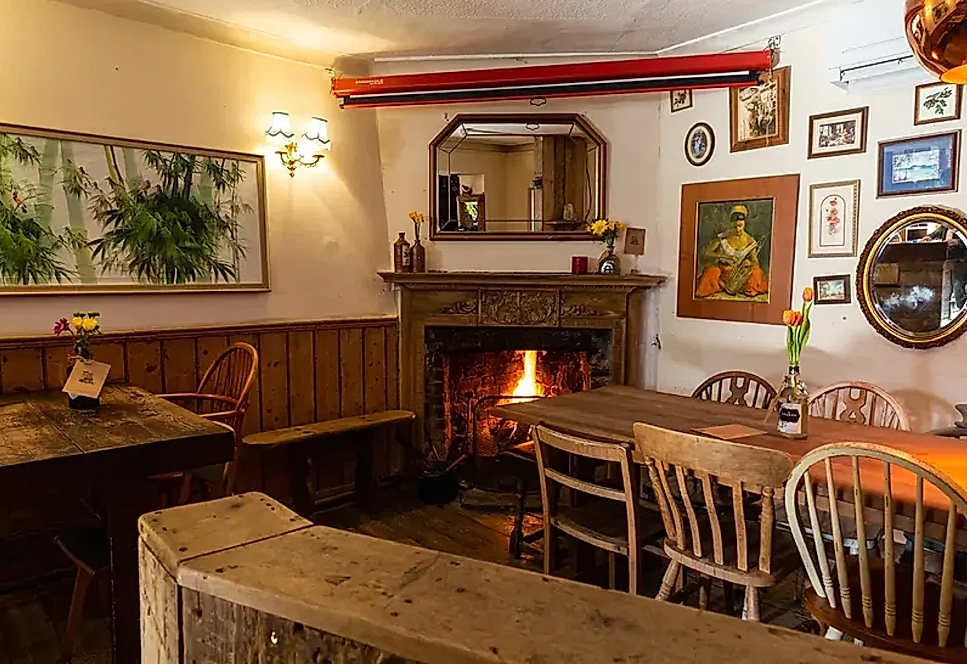 fireplace in the prince arthur pub in old street in london