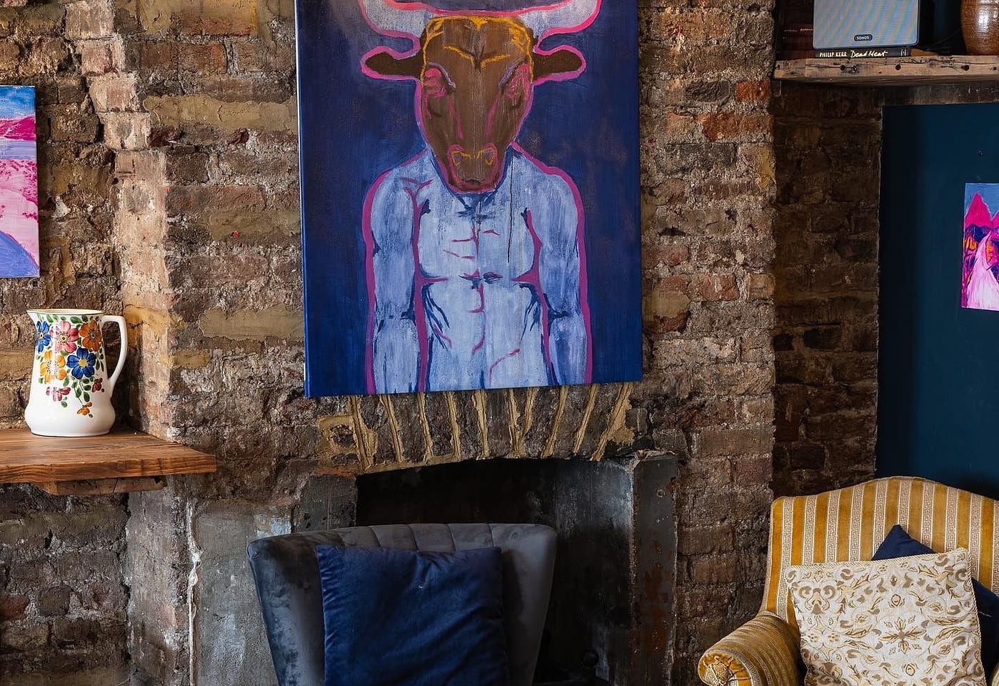 artwork on display at tap and bottle london bridge wine bar london