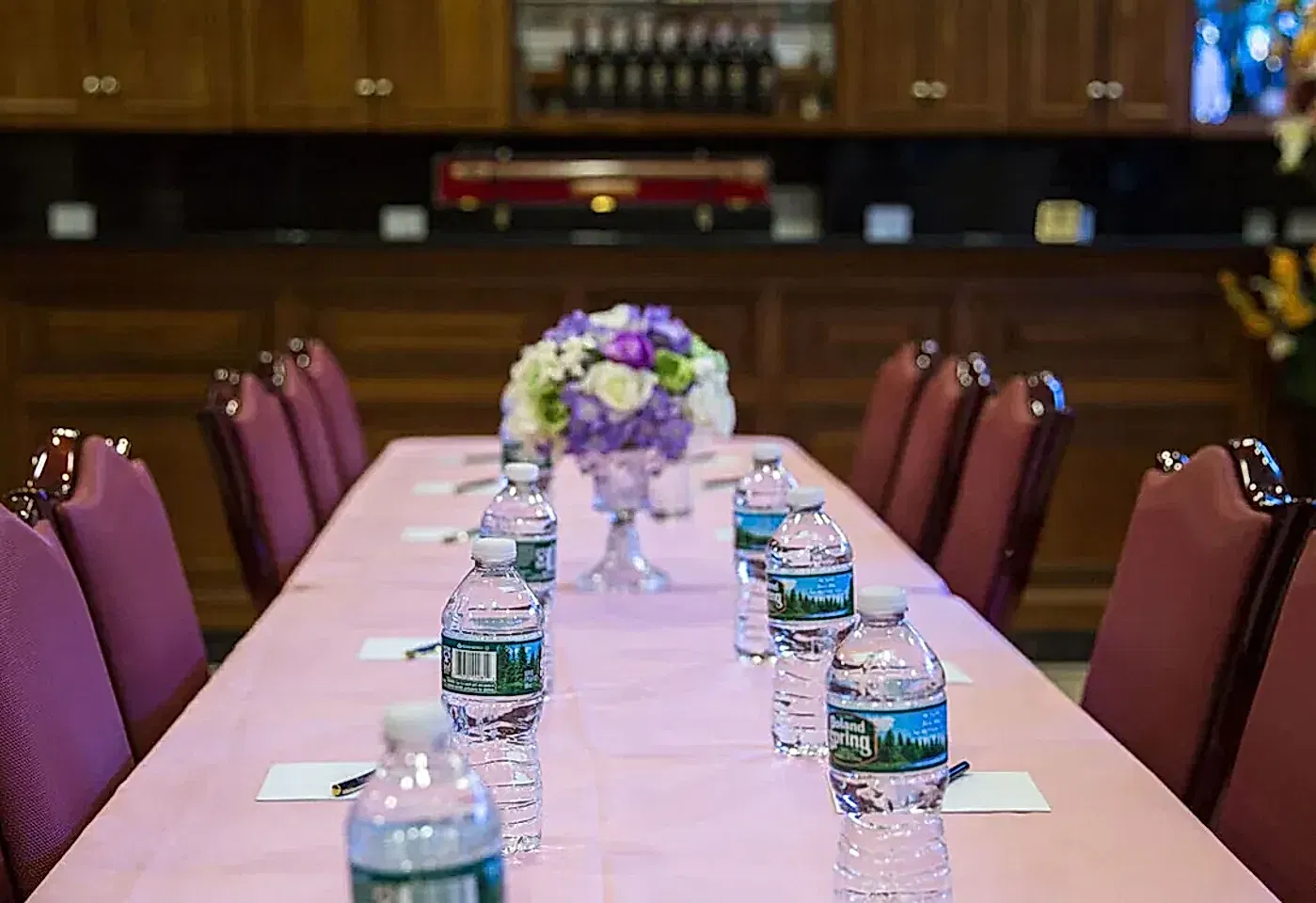 A meeting table at the Allen Hotel, a conference venue on the Lower East Side in NYC.