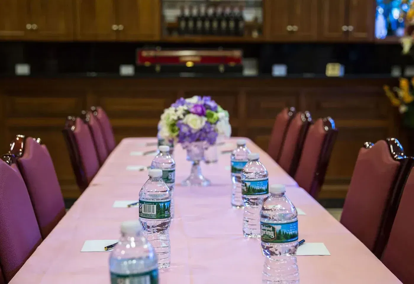 A meeting table at the Allen Hotel, a conference venue on the Lower East Side in NYC.