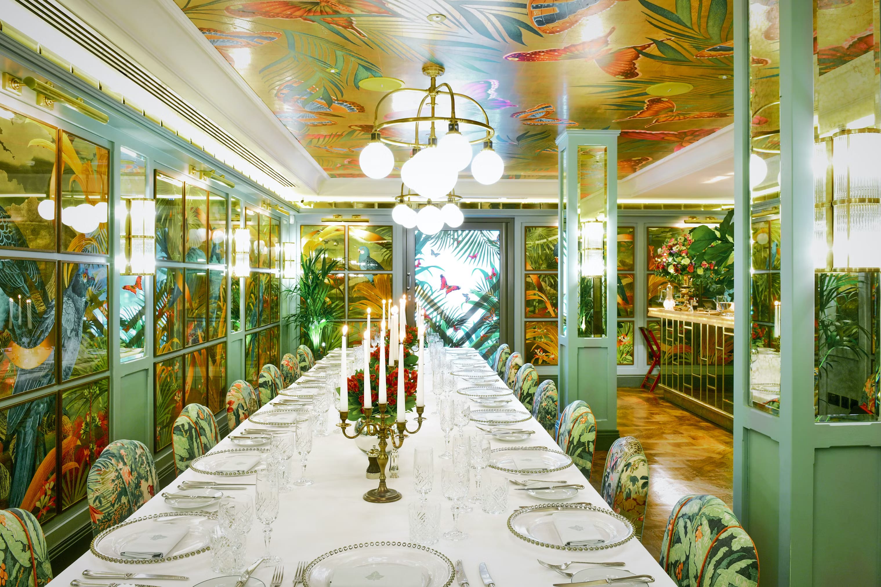 private dining in the butterfly room at the ivy in the park in canary wharf london