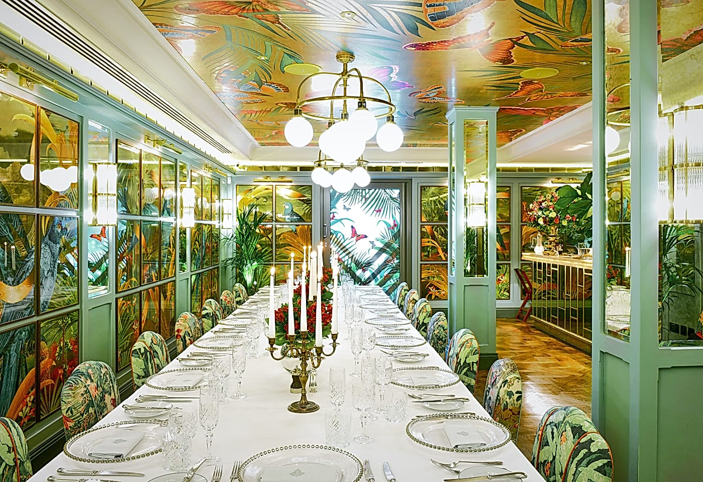 private dining in the butterfly room at the ivy in the park in canary wharf london