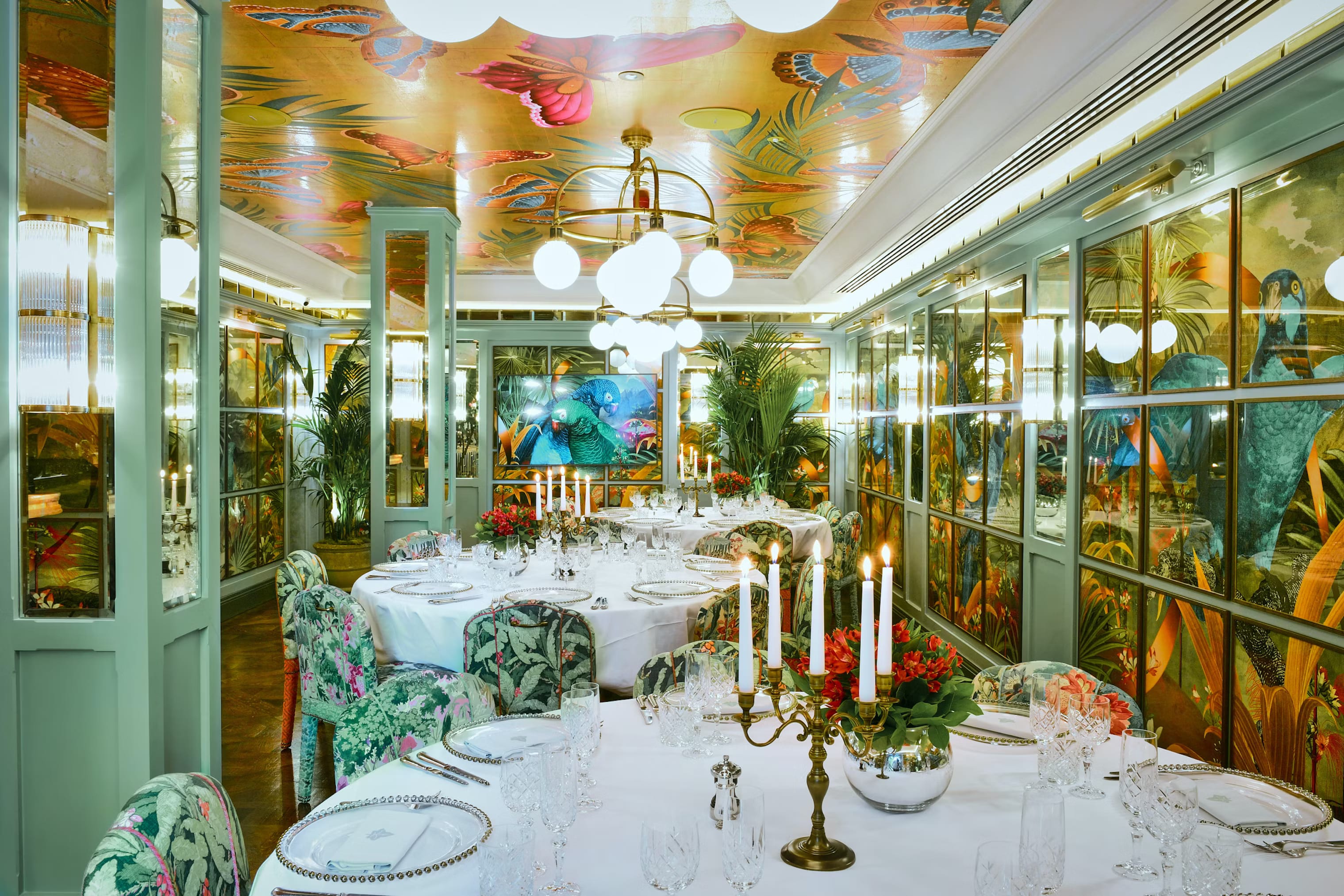 private dining in the butterfly room at the ivy in the park in canary wharf london