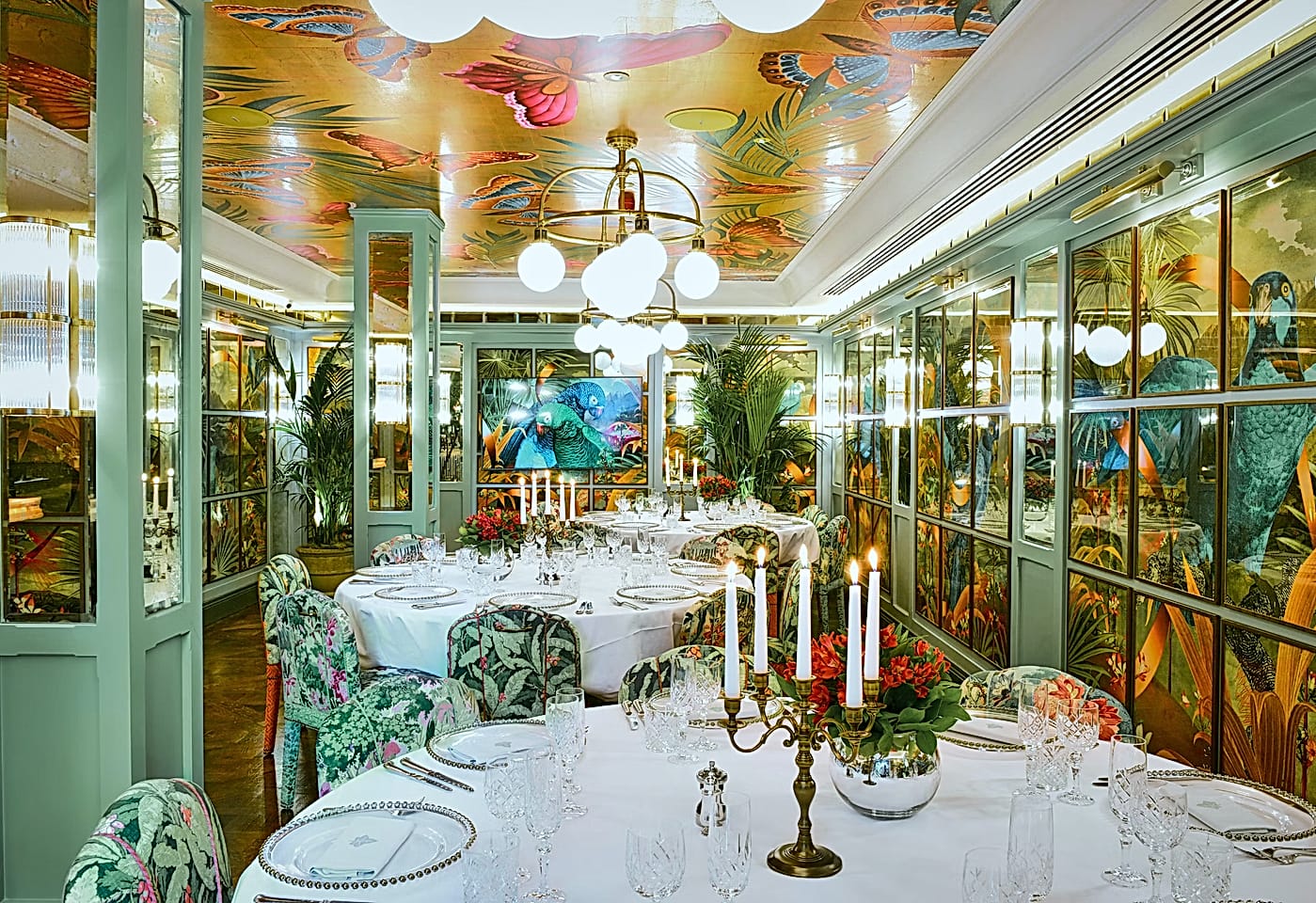 private dining in the butterfly room at the ivy in the park in canary wharf london