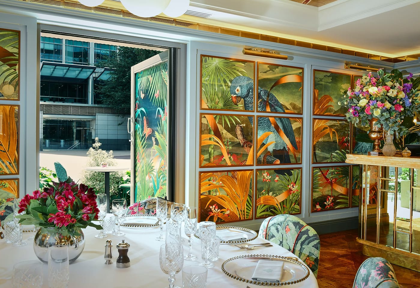 private dining in the butterfly room at the ivy in the park in canary wharf london