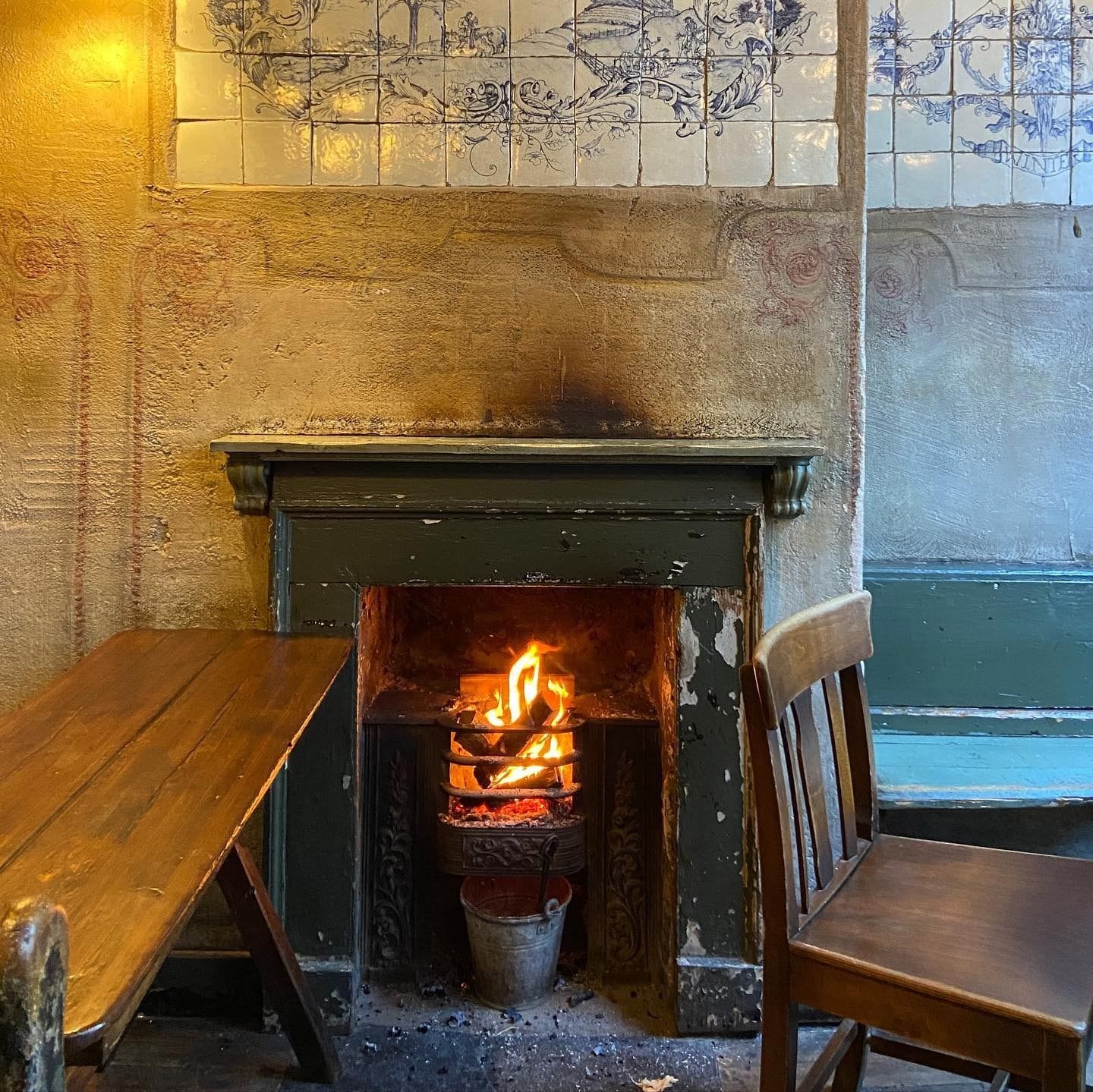 fireplace at the holy tavern clerkenwell bar london
