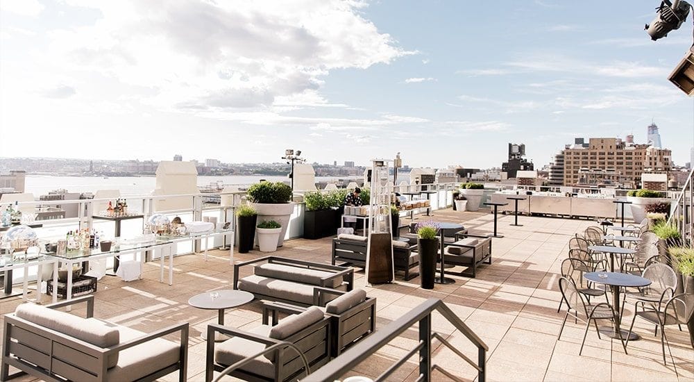 An outdoor private event space at Tribeca Rooftop + 360°, a graduation party venue in NYC.